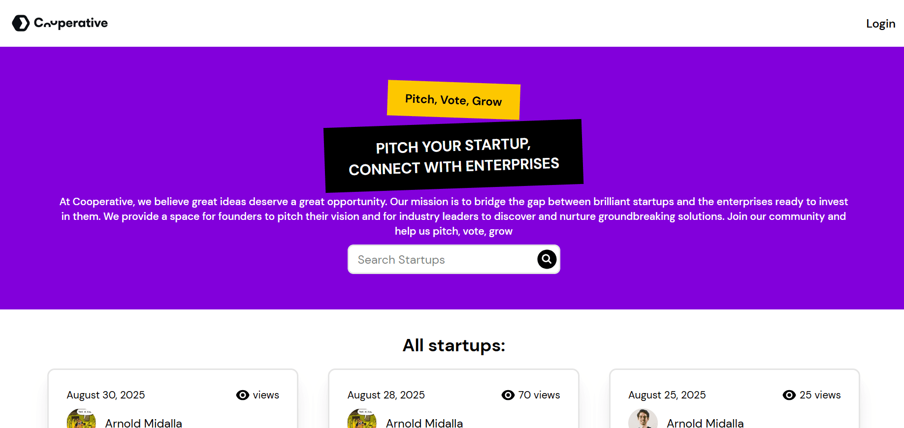 Startups Pitch Website